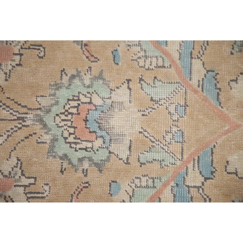 Hand Knotted Oriental 100% Wool Carpet Traditional All-Over Peach Tabriz Area Rug - 12' 8'' X 10' 0''