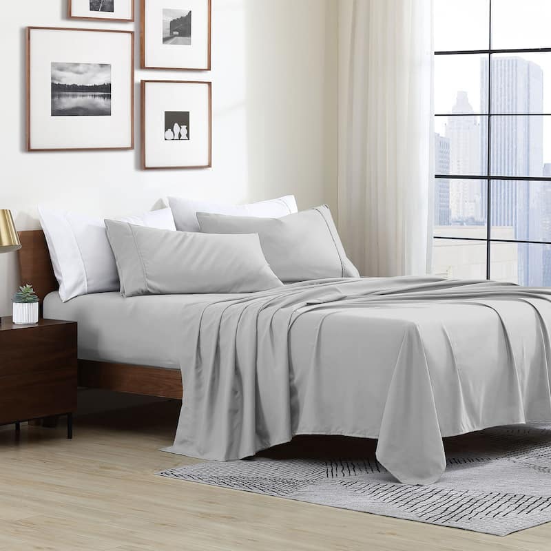 Swift Home Double Brushed Ultra Soft Microfiber Sheets 4-Piece Sheet Set Bedding Set - Assorted Colors - Light Grey - Twin XL