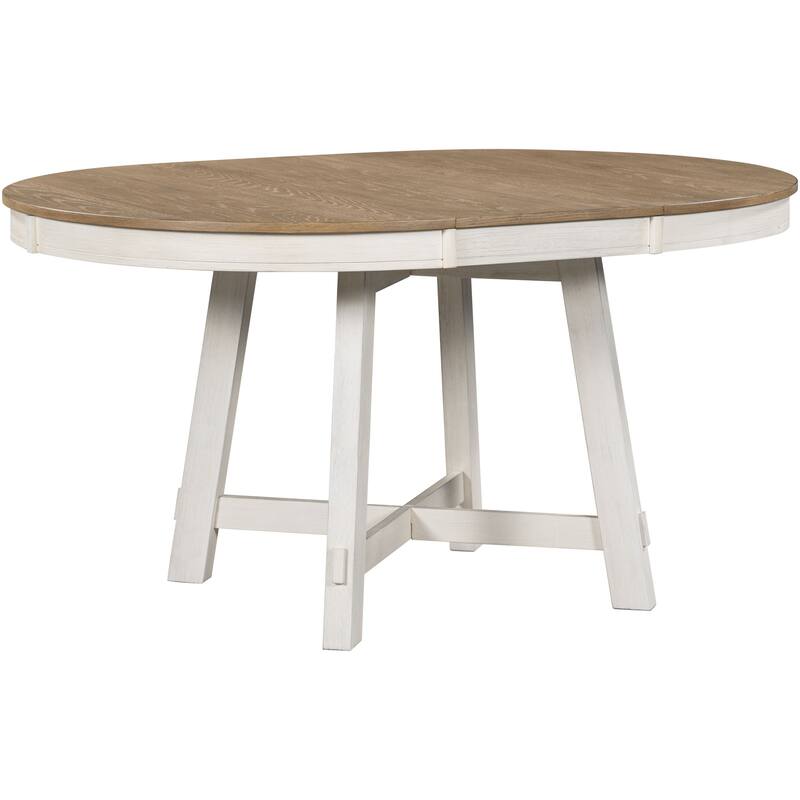 Extendable Round Dining Table, 42''-58'' Adjustable Office Table with X-Shaped Base, Wood Kitchen Table for 4-6 People