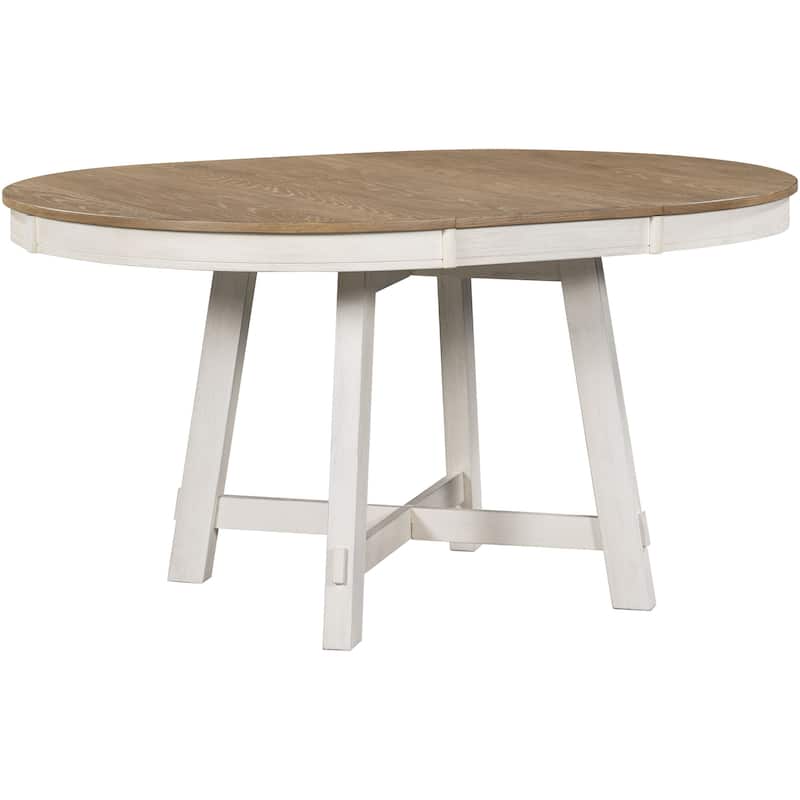 Farmhouse Round Extendable Wood Dining Table with 16" Leaf