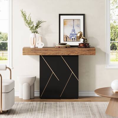 43.3'' Farmhouse Pedestal Console Table, Sofa Table For Living Room, Entry Table For Entryway, Narrow Desk