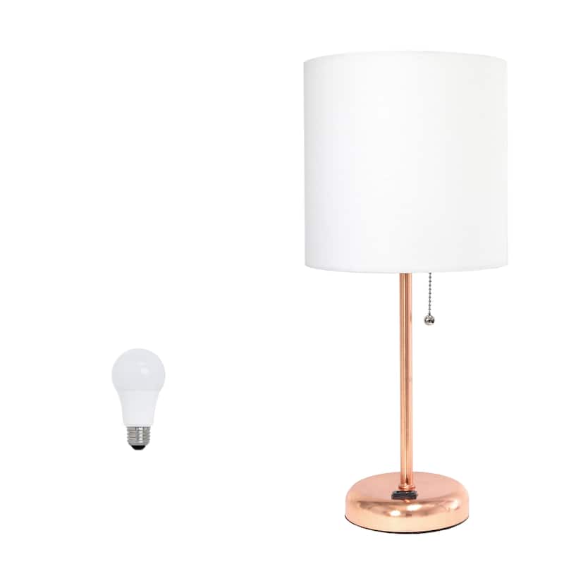 19.5" Modern Table Lamp with USB Charging Port and Fabric Shade for Home Office or Bedroom - With Bulb - RoseGold-Single