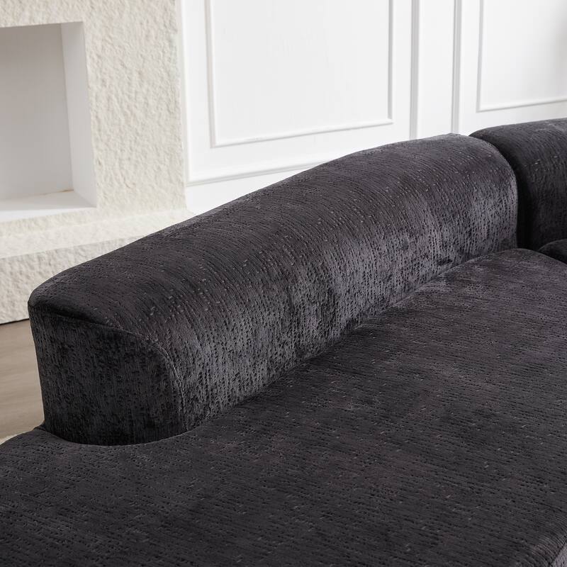 114" Chenille Cloud Sectional Sofa with Extra Deep Seating, and 4 Throw Pillows & No-Assembly Design