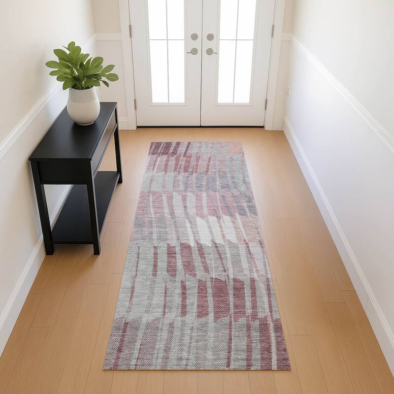 Machine Washable Indoor/ Outdoor Casual Stripe Chantille Rug
