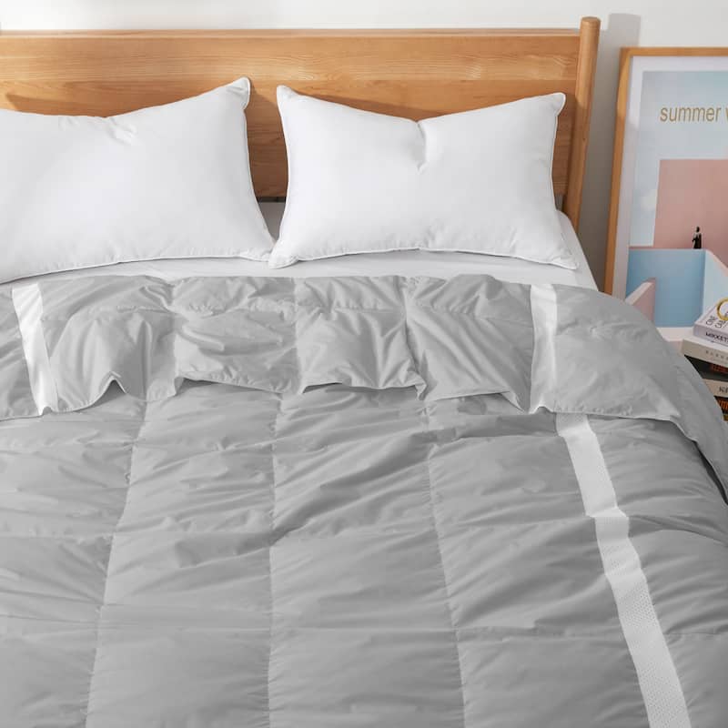 600 FP Cooling Lightweight Breathable White Down Comforter for Hot Sleeper, Mesh Design Summer Blanket