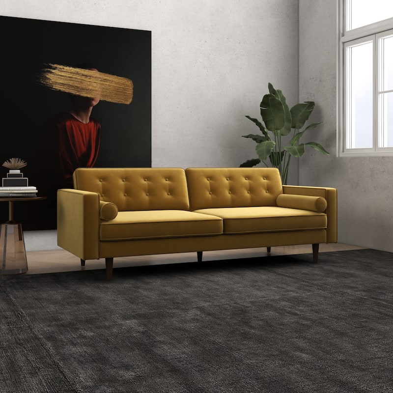 Clayton Mid Century Modern Furniture Style Velvet Living Room Gold Couch