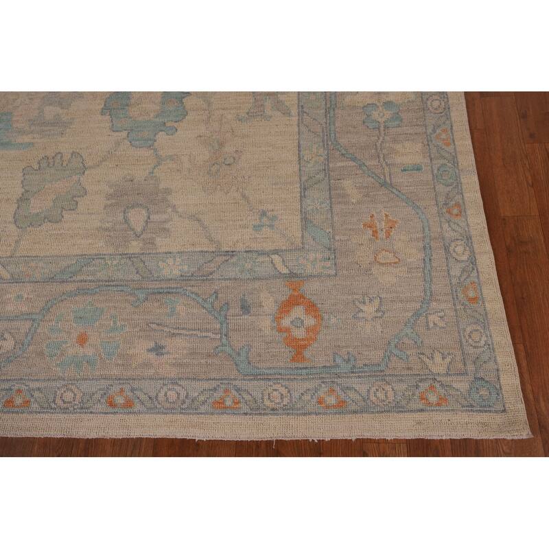 Vegetable Dye Oushak Area Rug Hand-Knotted Floral Wool Carpet - 8'1" x 10'0"