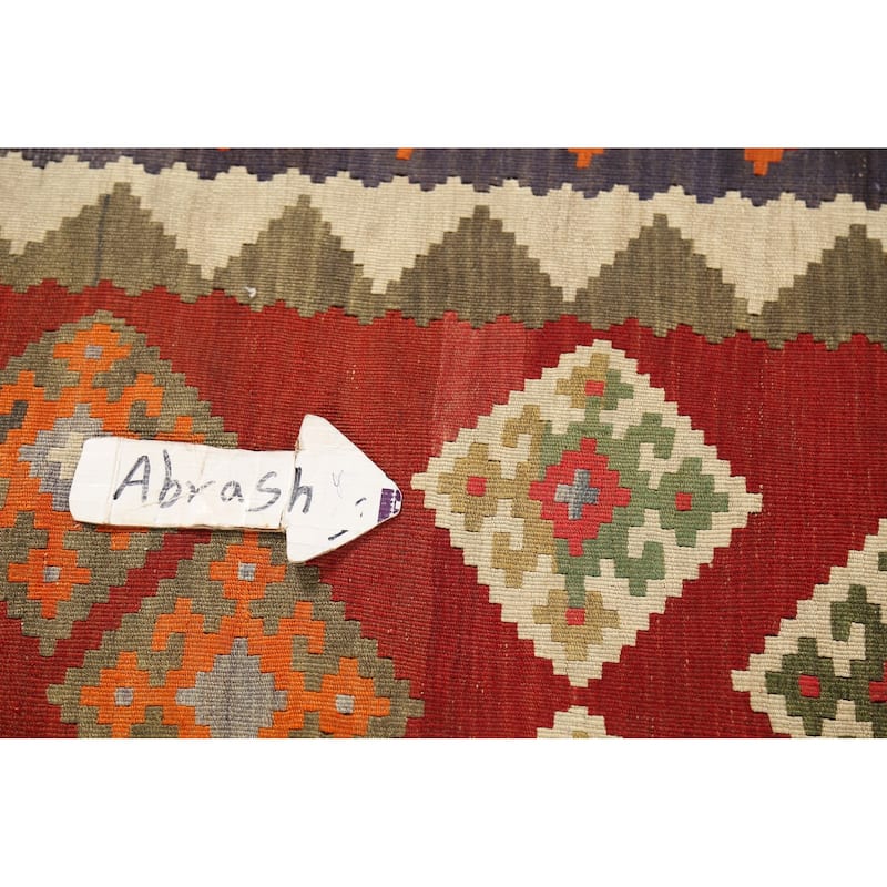 Vegetable Dye Red Kilim Qashqai Persian Rug Handmade Wool Carpet - 5'2"x 7'10"