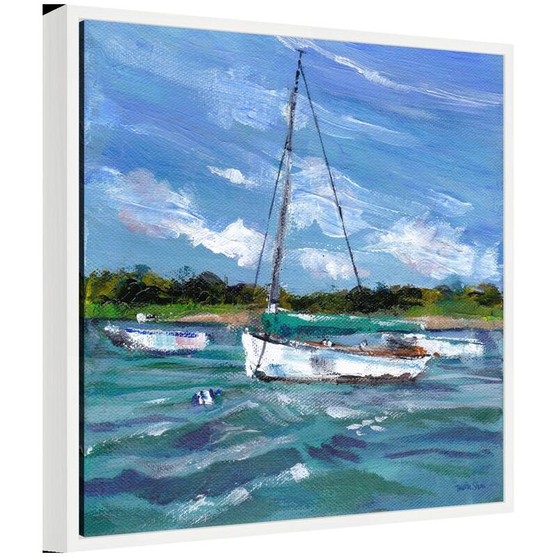 Kate and Laurel Sylvie Sailboat Canvas Framed Canvas by Patricia Shaw - 22x22
