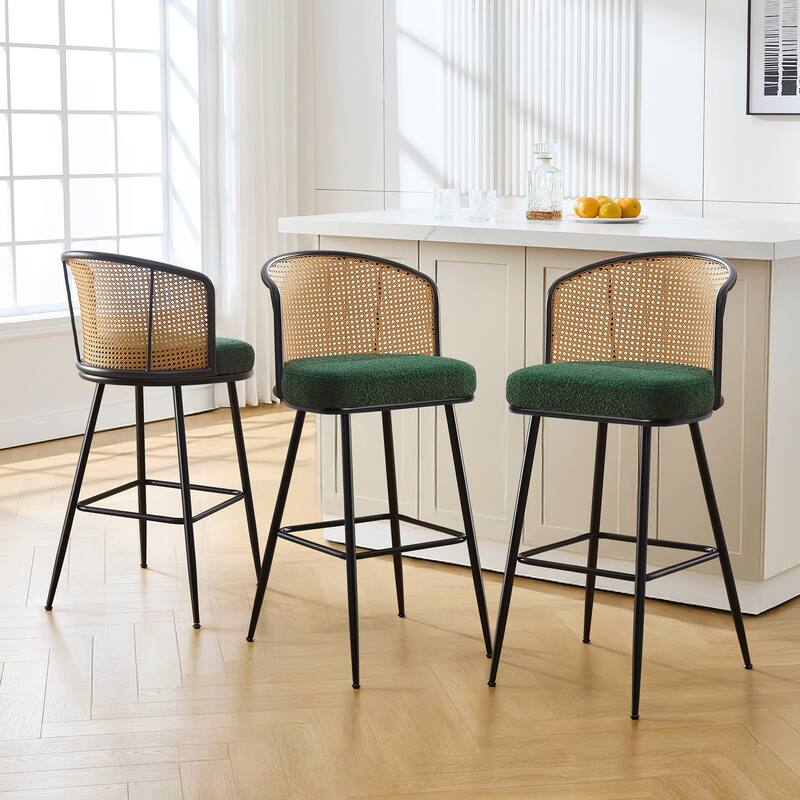 26"/29" Rattan Upholstered Bar Stool /Counter Stools Set of 2/3/4 - Set of 3 - Fabric-Green - Bar Height