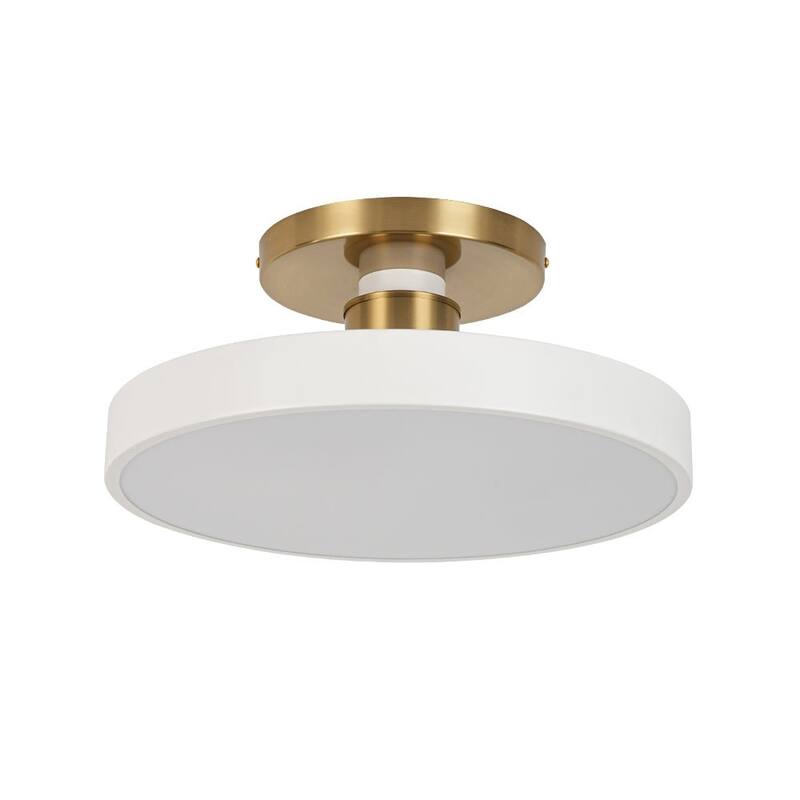 Modern Brass Blue Round LED Semi Flush Ceiling Light 15.7in