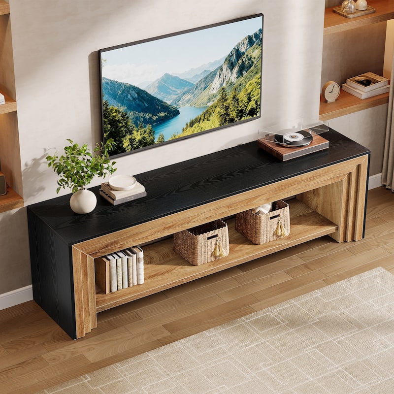 70" TV Stand for TVs, Wooden Entertainment Center with Open Storage Shelves, Low Media Console for Living Room, Bedroom