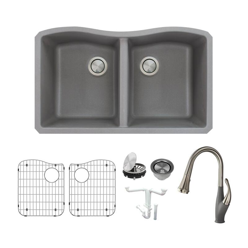 Transolid KF-AUDE3219 Aversa 31-15/16" Undermount Double Basin Granite - Grey