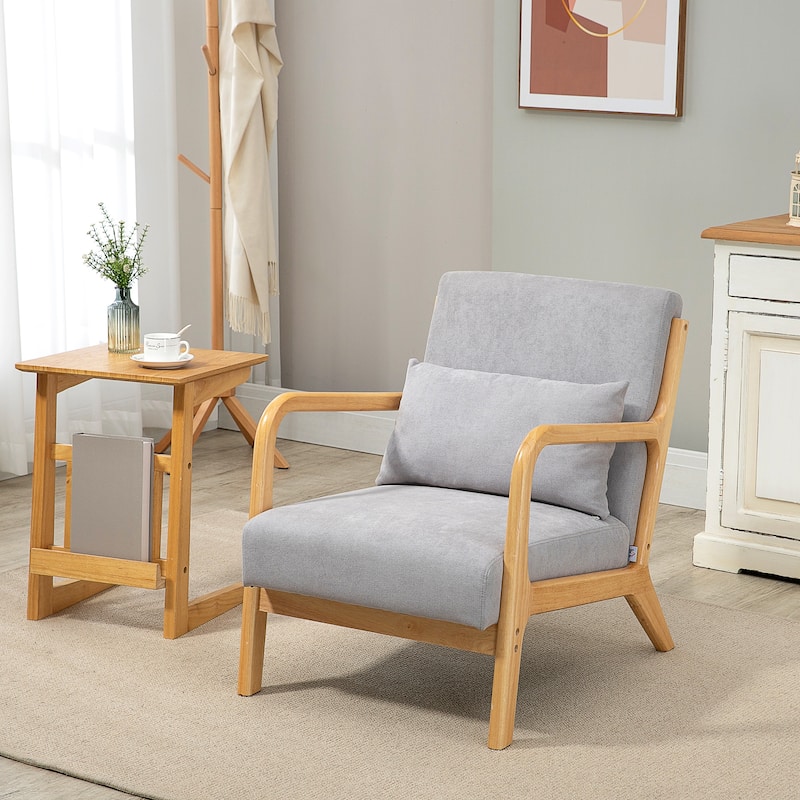 Fabric Accent Chair Armchair with Wood Legs for Bedroom