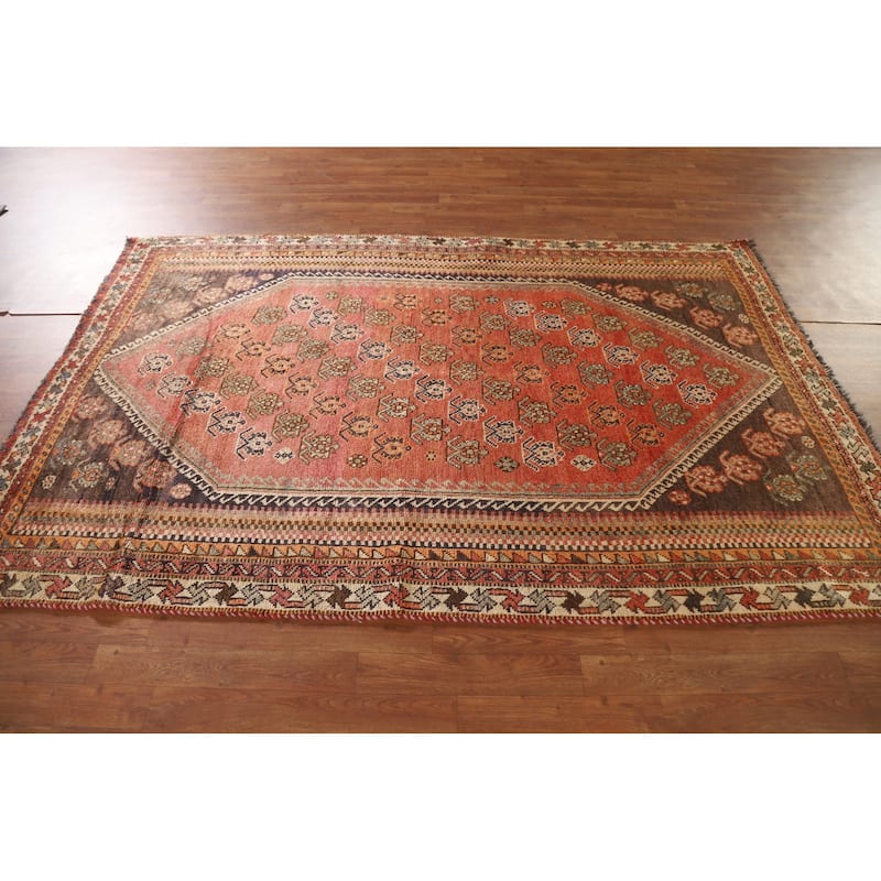 Hand Knotted Oriental 100% Wool Carpet Traditional Geometric Oranges & Rust Shiraz Area Rug - 7' 9'' X 5' 0''