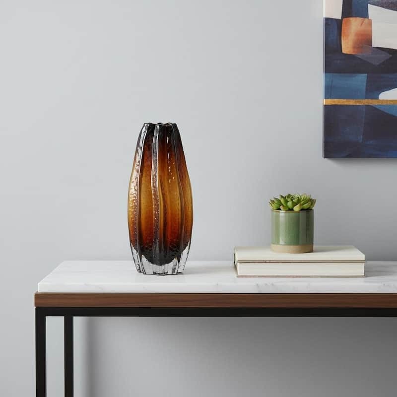 12" Burnt Umber Wavy Glass Table Vase - 5.10 - Burnt Umber - 5.10