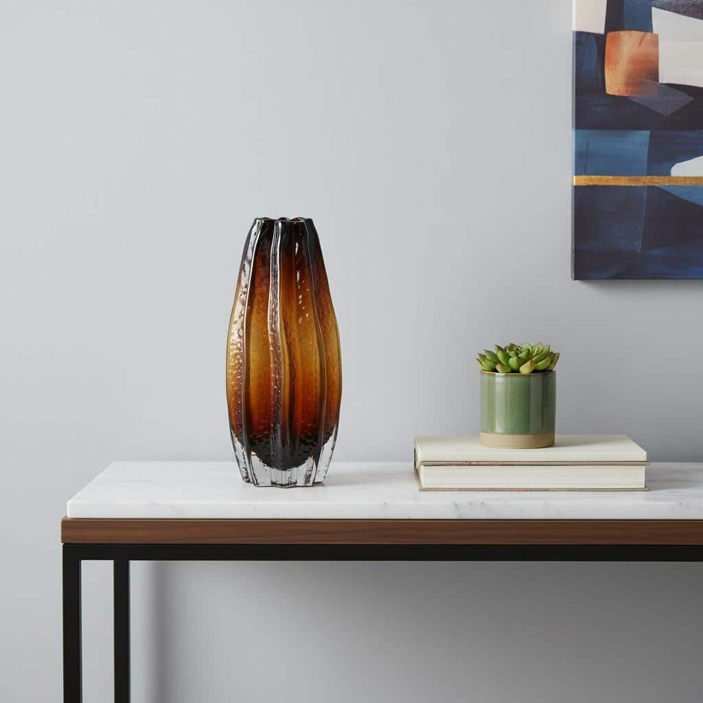 12" Burnt Umber Wavy Glass Table Vase - 5.10