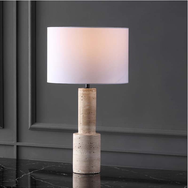 SAFAVIEH Couture Tywin Travertine Table Lamp - 15"W x 15"D x 27"H - Travertine/White