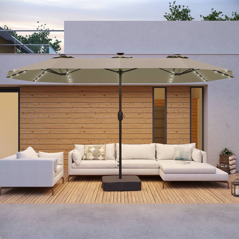 BONOSUKI 15×9FT LED Double-Sided Patio Umbrella with BASE Enhance Your Outdoor Oasis-Stylish