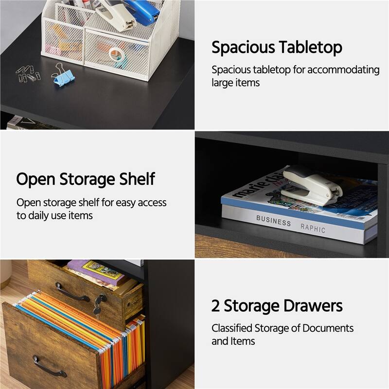Yaheetech Rolling File Cabinet with 2 Drawers and 1 Open Shelf Filing Cabinet for Home Office