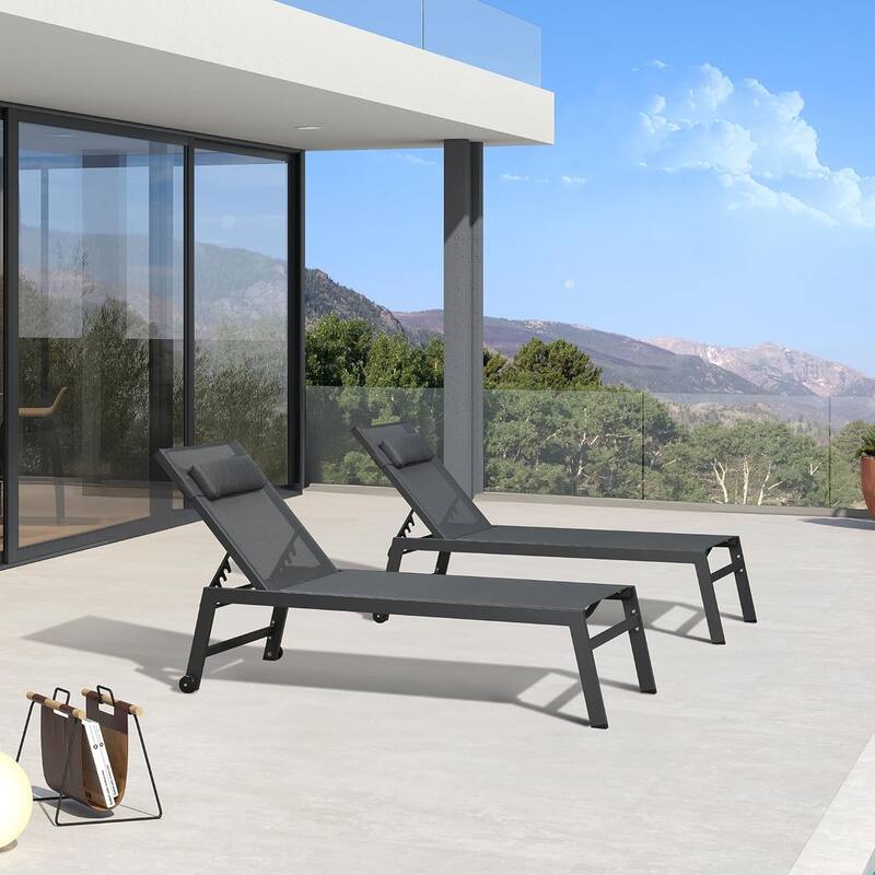 PURPLE LEAF Lounge Chair Set for Outside Aluminum Patio Recliner with Side Table and Pillow Beach Sunbathing Tanning Chairs