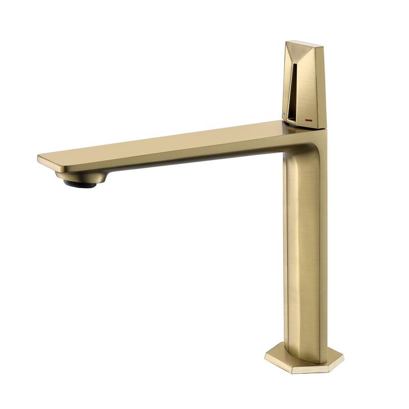 Brass Single Hole Bathroom Faucet, CUPC Certified 500K Leak-Proof, 1.97GPM with Red/Blue Handle (Brushed Gold/Matte Black)