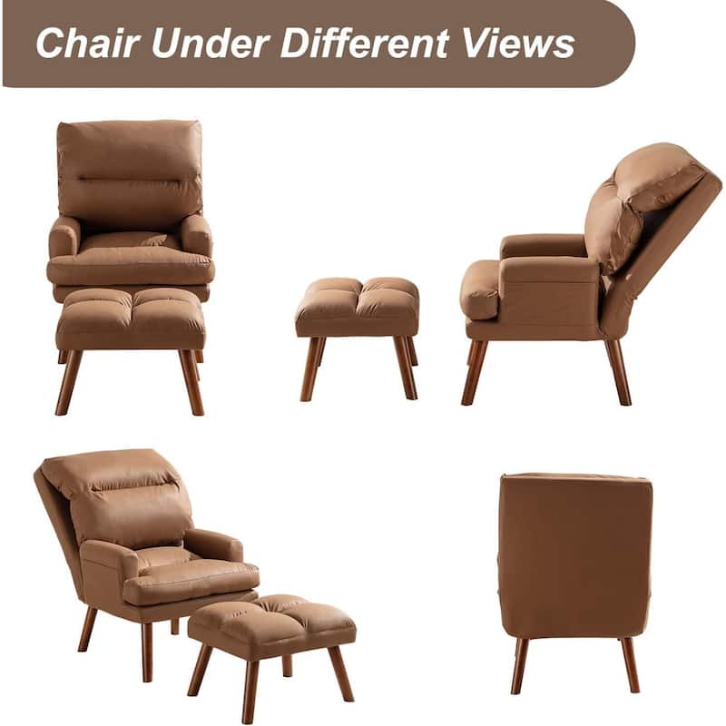 Soft Fabric Casual Living Room Armchair With Adjustable Backrest And Legs Stool
