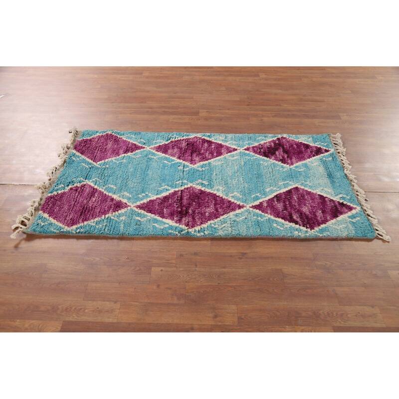 Geometric Moroccan Accent Rug Hand-Knotted Wool Carpet - 2'10" x 5'4"
