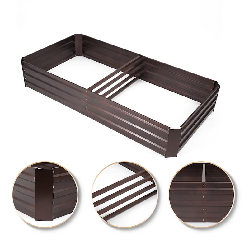 Galvanized Steel Rectangular 5.8-Ft x 2.9-Ft Raised Garden Bed Planter, Brown - 11.61" H x 70.15" W x 34.76" D