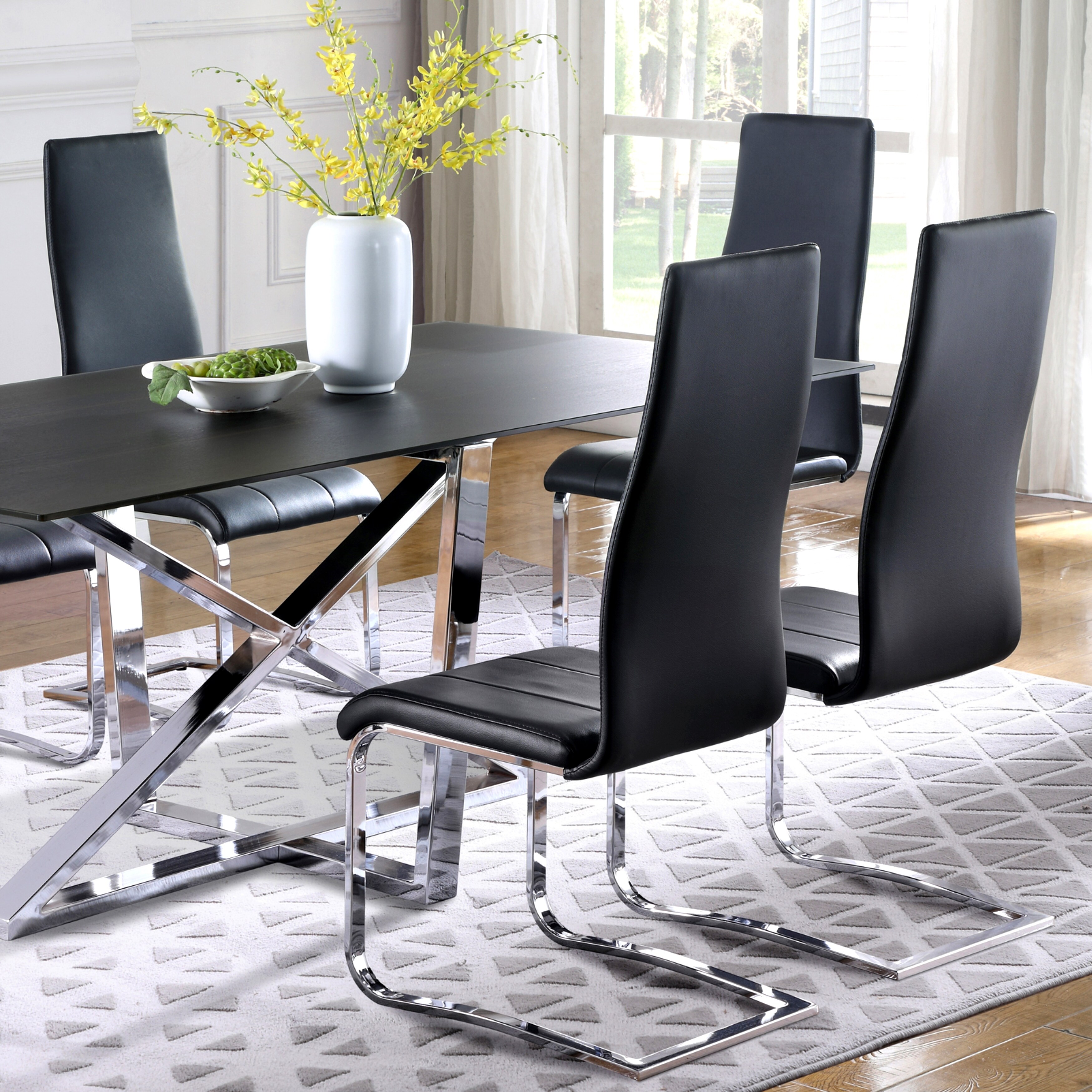Modern Design Black Upholstered Dining Chairs with Chrome Sled