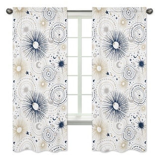 Star and Moon Collection 84in Window Treatment Curtain Panel Pair - Navy Blue Gold and Grey Celestial Sky Stars Neutral Unisex