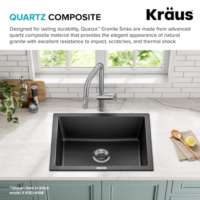 KRAUS Granite 24 inch 1-Bowl Undermount Drop-in Kitchen Sink