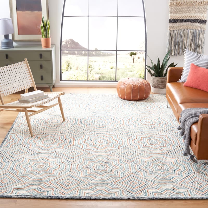 SAFAVIEH Handmade Capri Diyana Contemporary Wool Rug - 5' x 8' - Blue/Rust