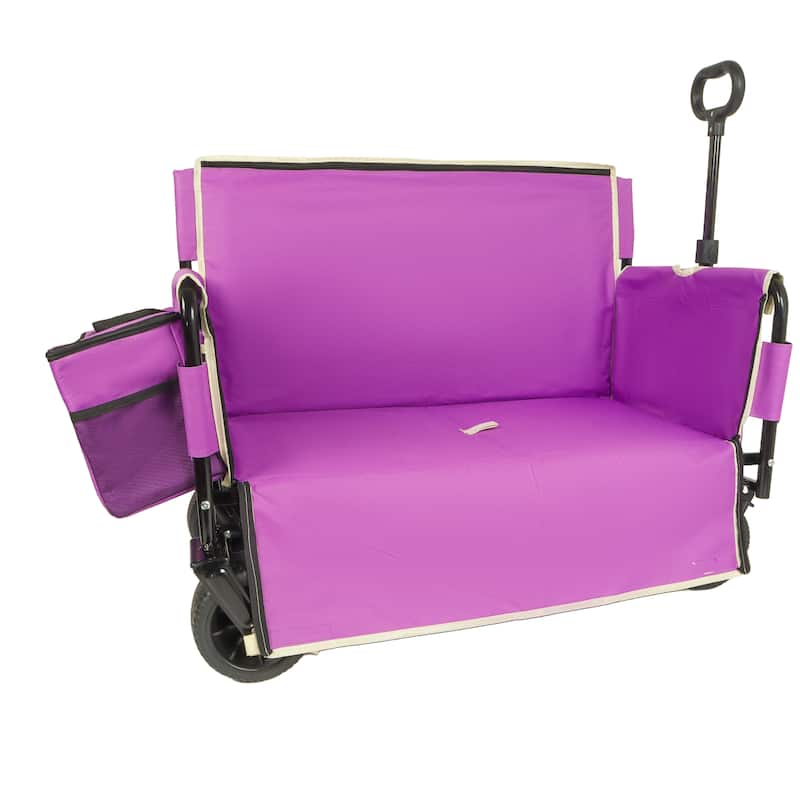 3-in-1 Folding Wagon Cart with Bench Seat & Storage, patent protection- Includes 1 ice pack, 500lbs Heavy-Duty