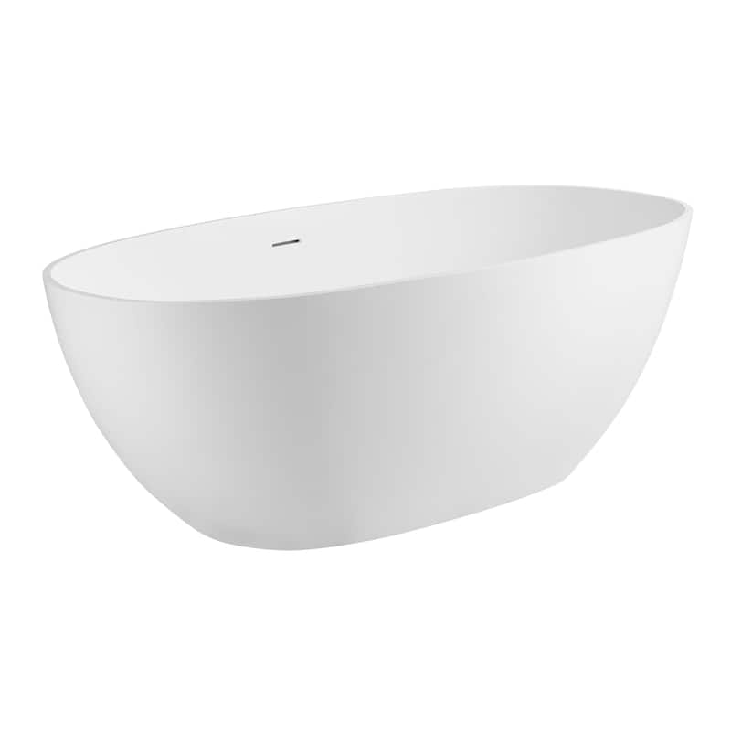ALFI brand 59" White Oval Solid Surface Resin Soaking Bathtub