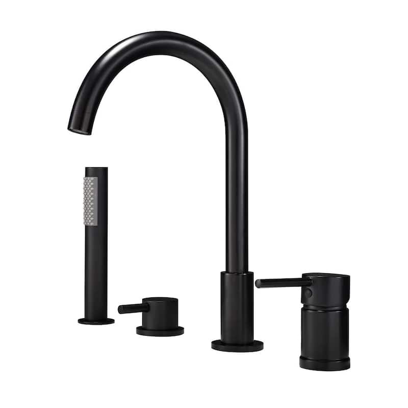 Solid Brass Widespread 2-Handle Deck Mounted Roman Tub Faucet with Diverter and Handshower - Black