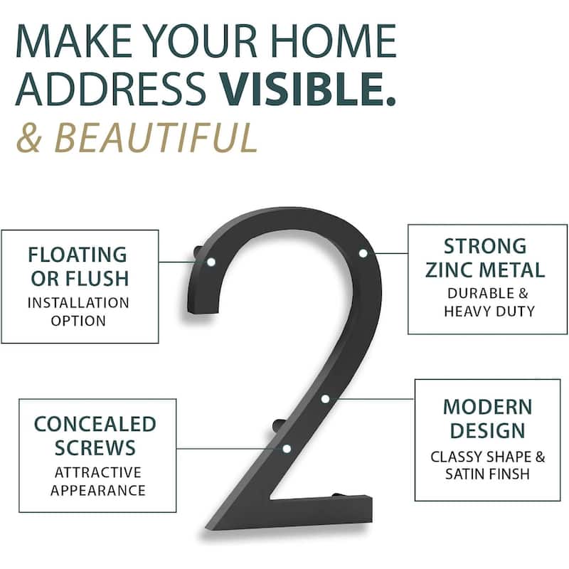 Mega Handles Modern Metal House Numbers | Heavy Duty Outdoor Address Digits | Easy to Install, Floating or Flush Mount Design