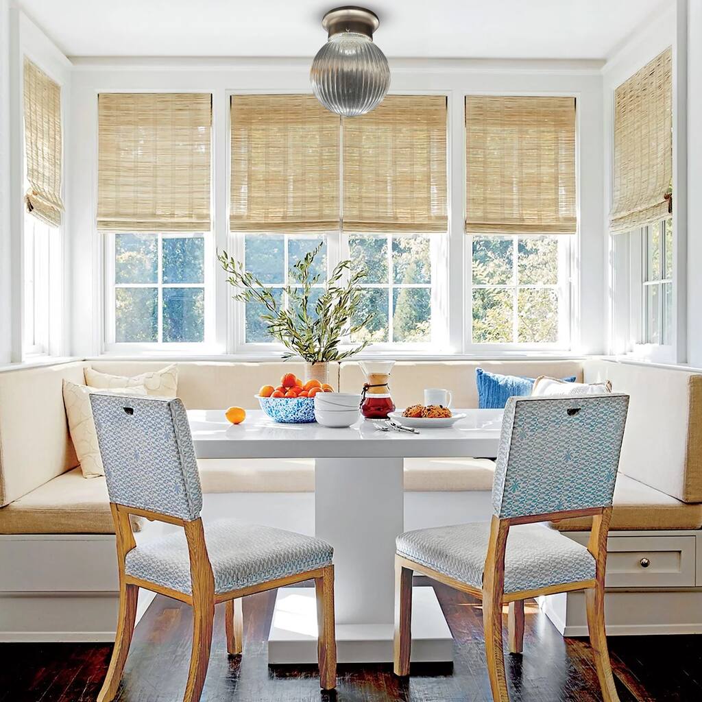 1 Light Flushmount In Nickel Finish And Clear Ribbed Glass Shade - Nickel Finish