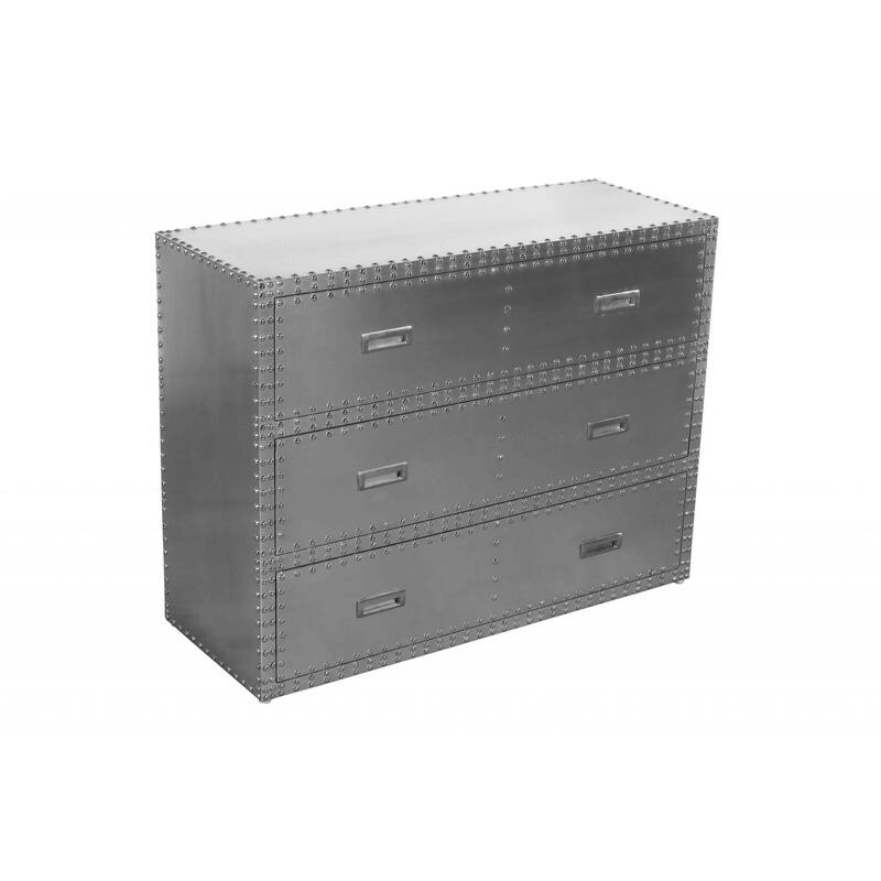 HomeRoots 42" Silver Aluminum Three Drawer Dresser