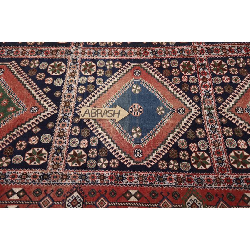 Hand Knotted Oriental 100% Wool Carpet Traditional Geometric Navy Blue & Blues Yalameh Area Rug - 10' 11'' X 7' 6''