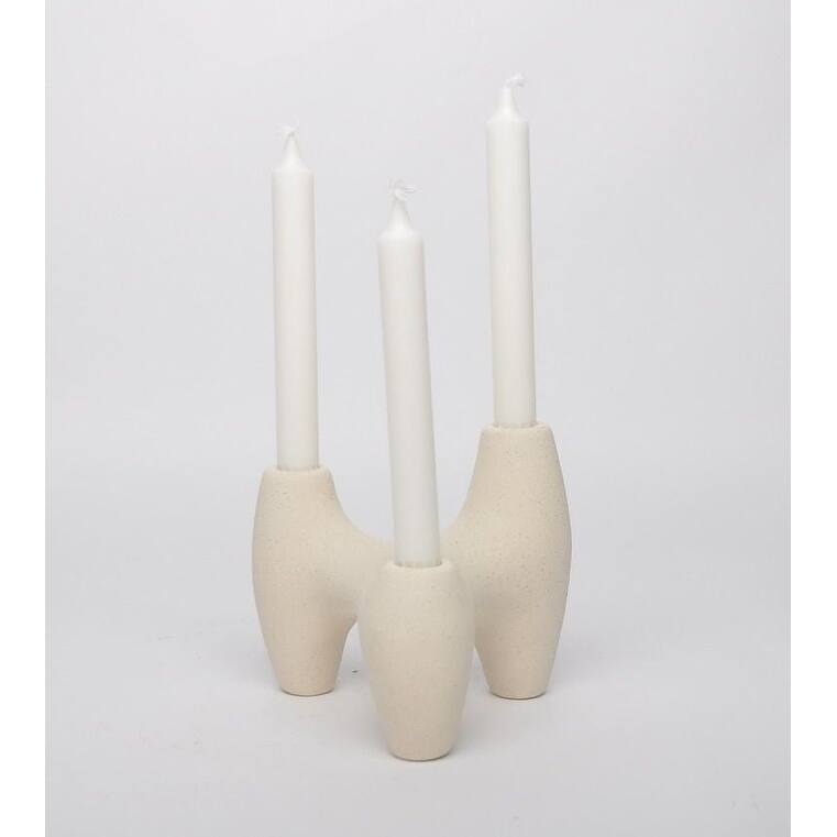 Beige Three Pillar Ceramic Candle Holder Elegant Modern Decor