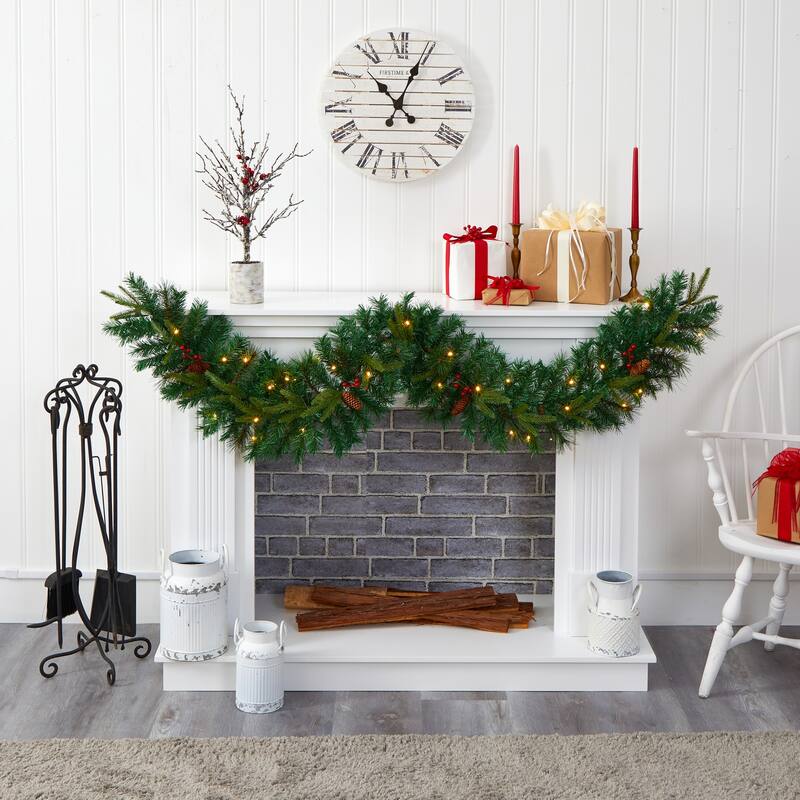 Artificial Christmas Garland 6ft Pine Lights Berries Pinecones Holiday Decor - 72