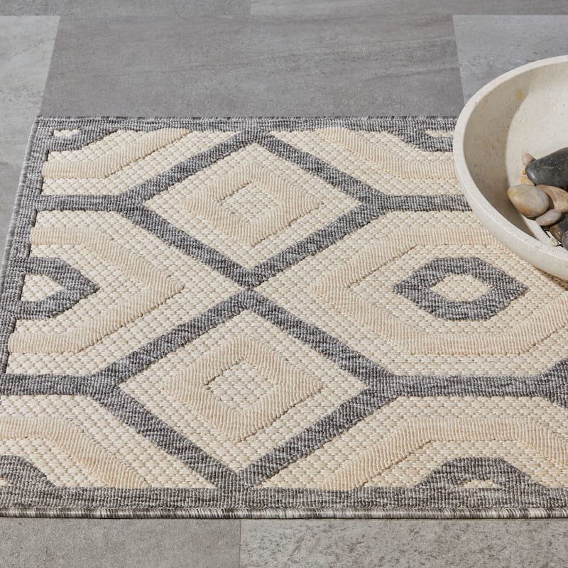 Nourison Palamos Modern Textured Geometric Indoor Outdoor Area Rug