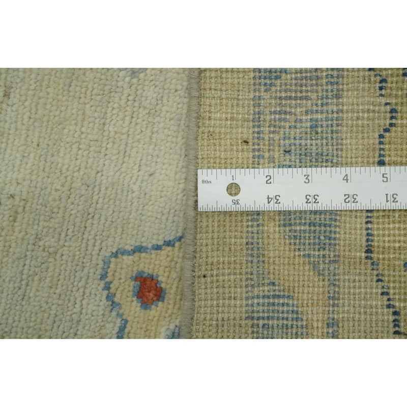 Handmade Wool Oushak Vegetable Dye Area Rug, Floral Geometric Carpet - 11' 8'' X 8' 9''