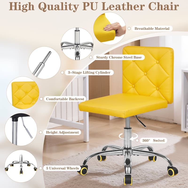 Javlergo Armless Office Desk Chair PU Leather Mid-Back Adjustable Height 360° Rolling Swivel 10 Colors Available Office Chair