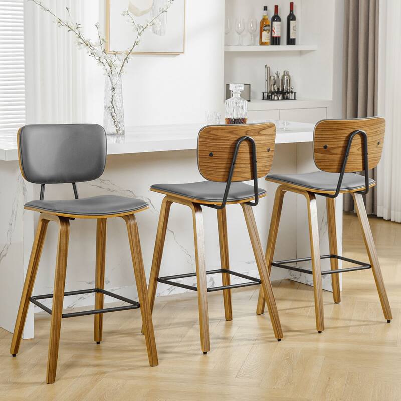 26" Wood Counter Height Bar Stools Set of 2 - 37.6"H x 19.5"W x 18.7"D - Set of 3 - Grey