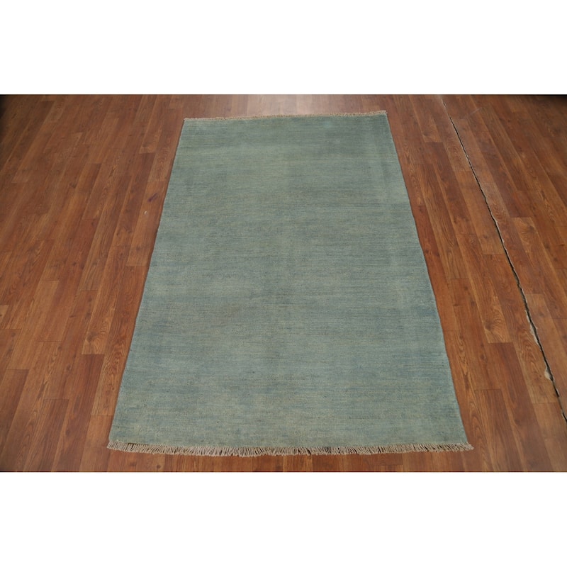 Light Blue Gabbeh Oriental Foyer Rug Bedroom Hand-Knotted Wool Carpet - 3'4"x 5'0"