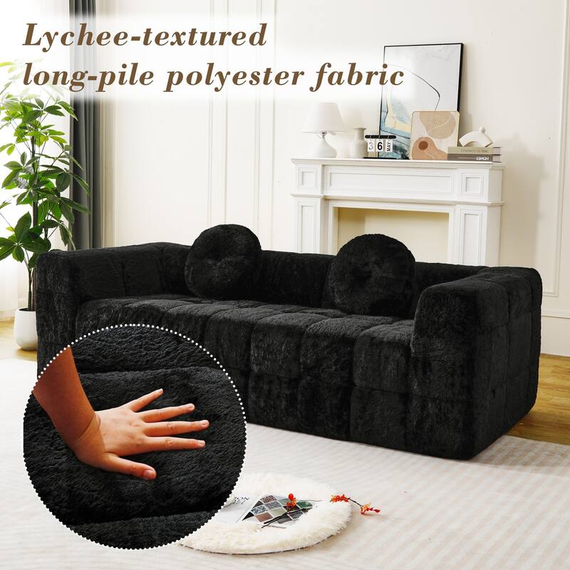 5-seater Boneless Foam Couch with Four Circular Throw Pillows
