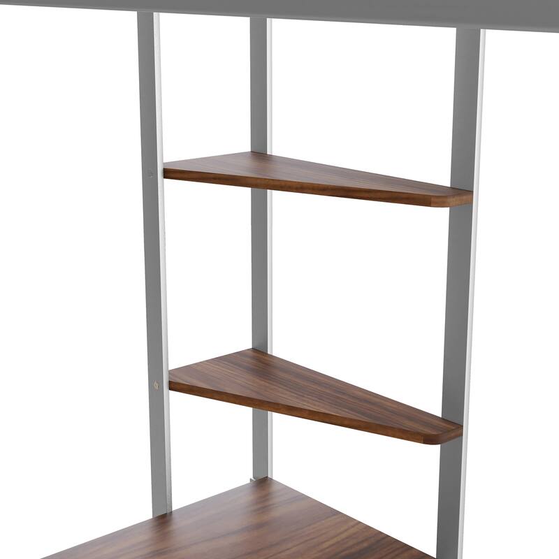 Space-Saving Twin Metal Loft Bed with Desk and Shelves, Safe Design with Guardrails and Ladders, for Kids & Teens Bedrooms