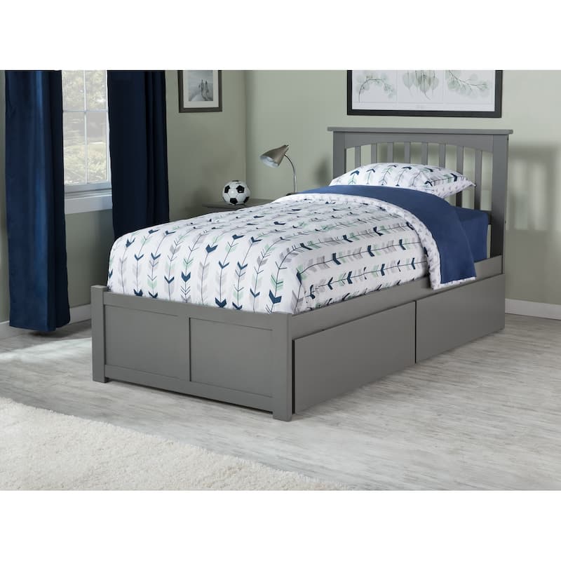 Rustic Platform Bed with Drawers - Grey Storage Bed Frame - Modern Bed with Footboard